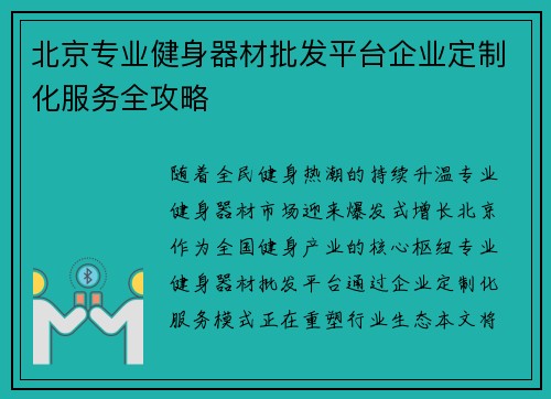 北京专业健身器材批发平台企业定制化服务全攻略