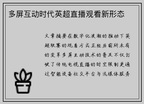 多屏互动时代英超直播观看新形态